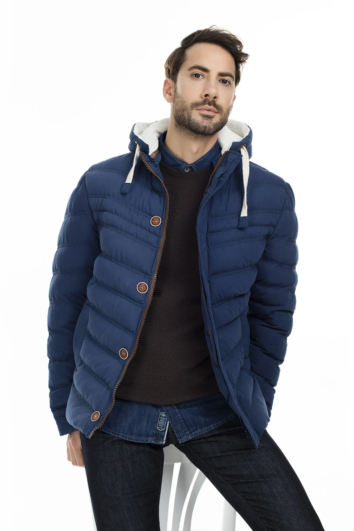 Индиго Buratti Slim Fit пальто с капюшоном мужские пальто 55618K5071 - Цвет: Индиго