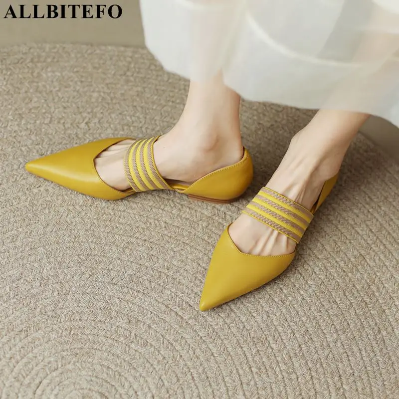 

2022 New Two-piece Elastic band Buckle Fashion Genuine Leather Summer Street Walking Woman Low Heels Women Heels Shoes Pumps