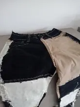 Pantalones rectos de cintura alta de retales para mujer, ropa de calle, pantalones vaqueros de bloque de Color, pantalones Sexy de punto de contraste marrón