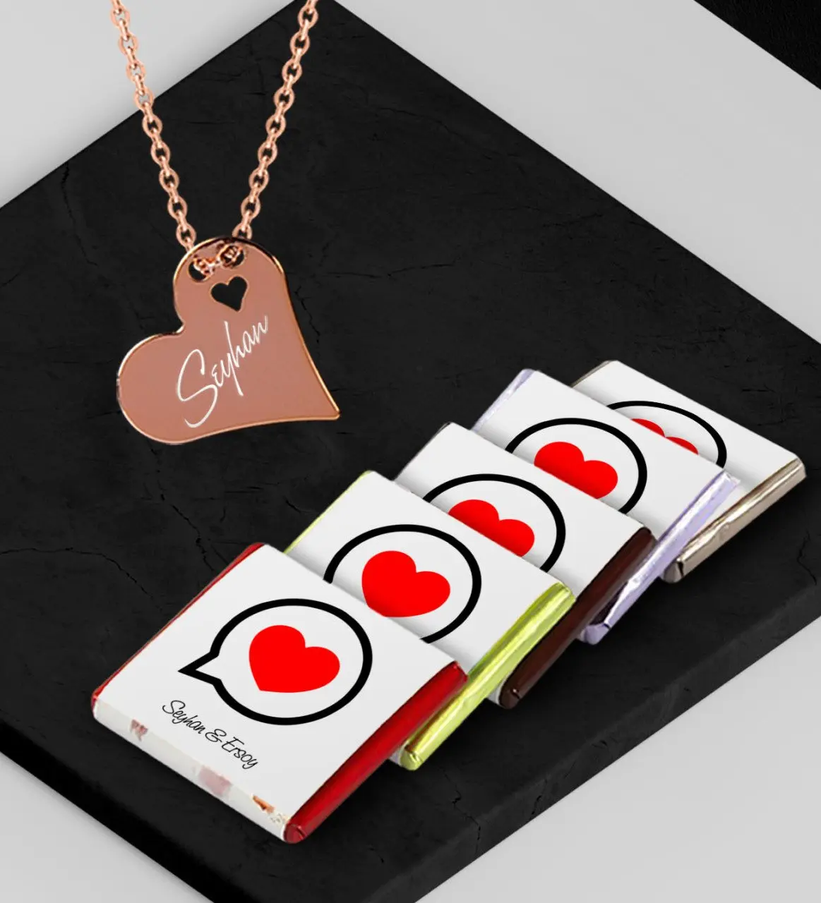 

Personalized Valentine Rose Heart Necklace If You Would to the Tune of Chocolate Set-80