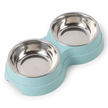 

Double Pet Bowls Dog Food Water Feeder Stainless Steel Pet Drinking Dish Feeder Cat Puppy