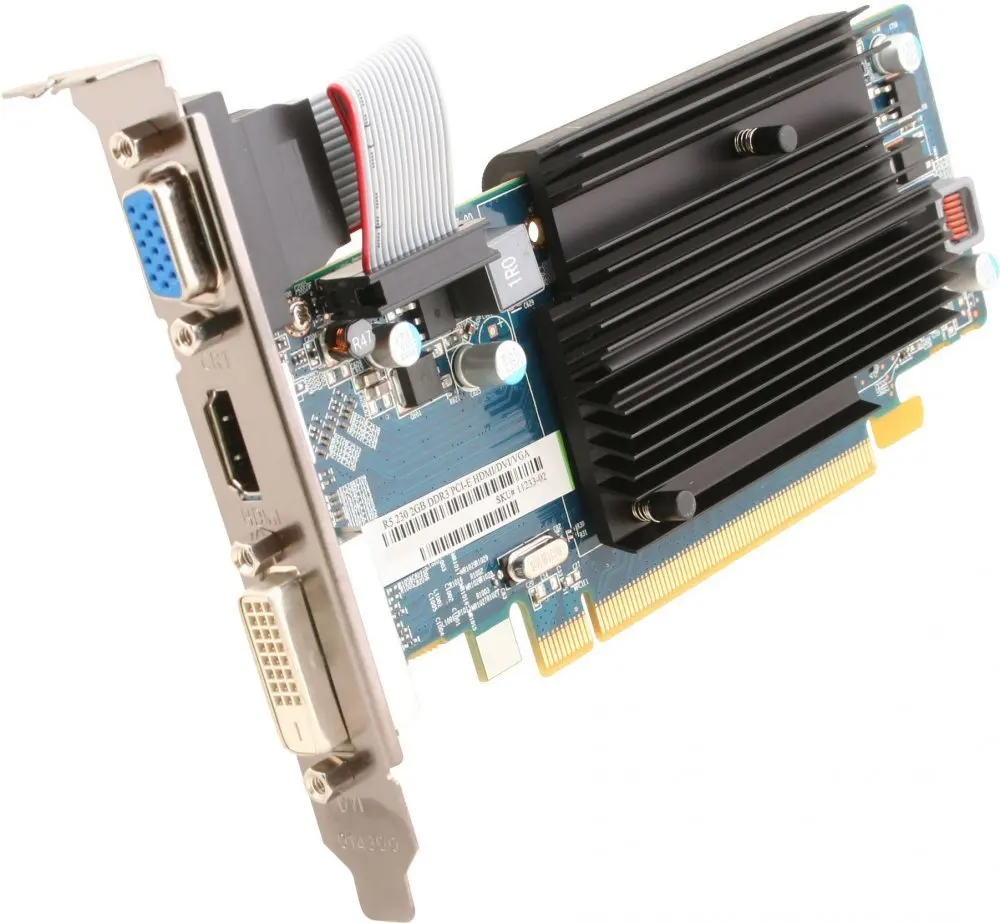 PC video card Sapphire PCI-E 11233-02-20g AMD Radeon R5 230 2048 MB 64bit DDR3 625/1334 dvix1/hdmix1/crtx1/HDCP RET low profile |