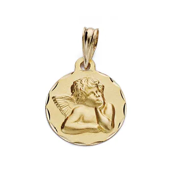 

Medal 9k gold Little Angel mocking 14mm. Round light carved edging