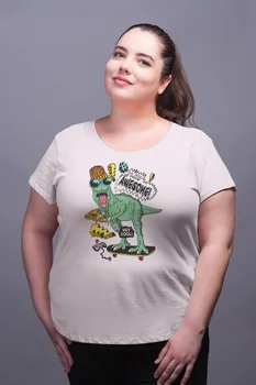 

Angemiel Wear Awesome Skateboarder Dinosaur White Women Cotton Large Size T-Shirt