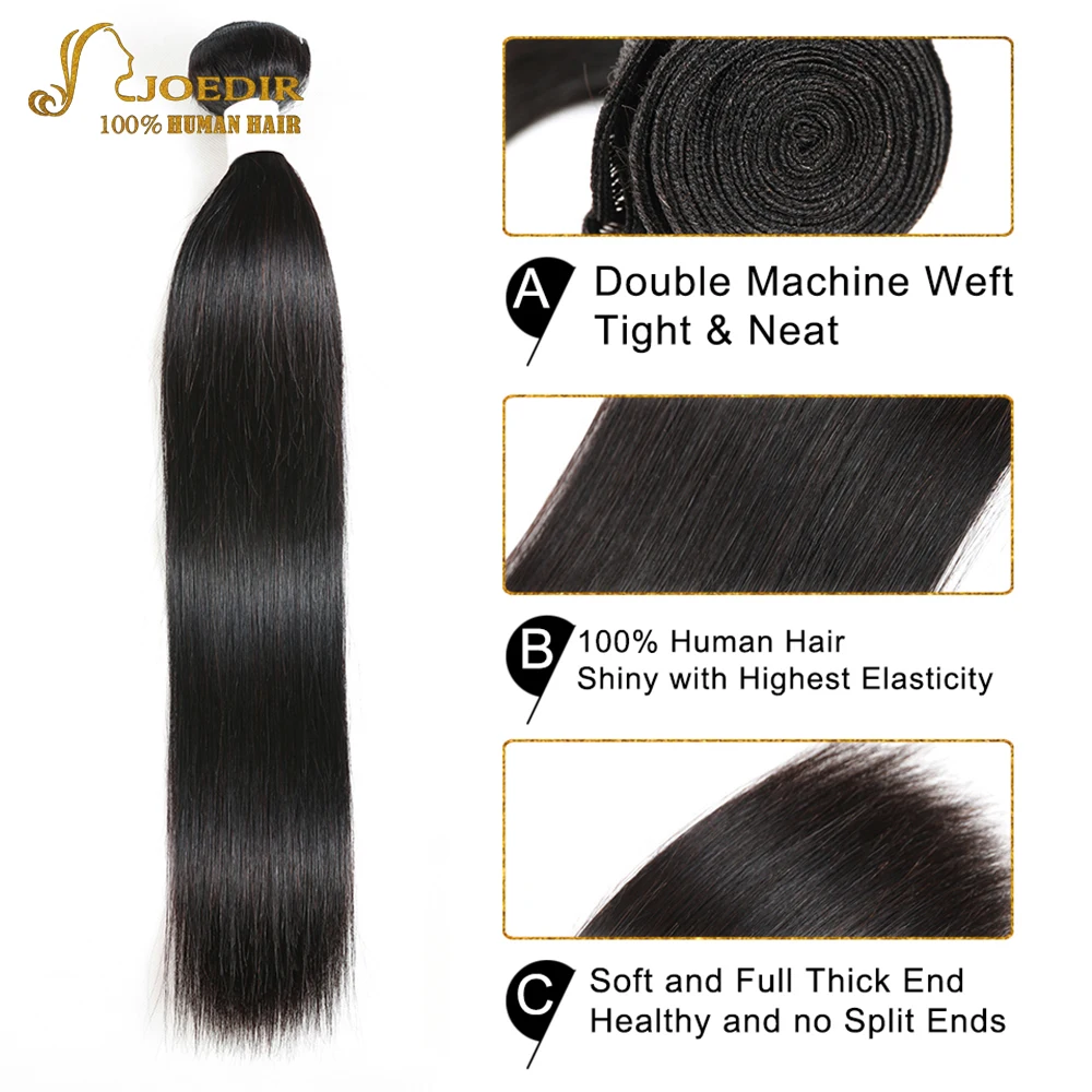 Joedir 28 30 32 40 Inch Natural Color Brazilian Hair Weave 1 3 4 Bundles Straight 100% Remy Human Hair Extensions Weft Deals