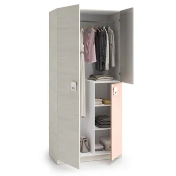 

Wardrobe youth child 3 barroom door inner 3 shelves color white, gray and rosa90x200x52cm