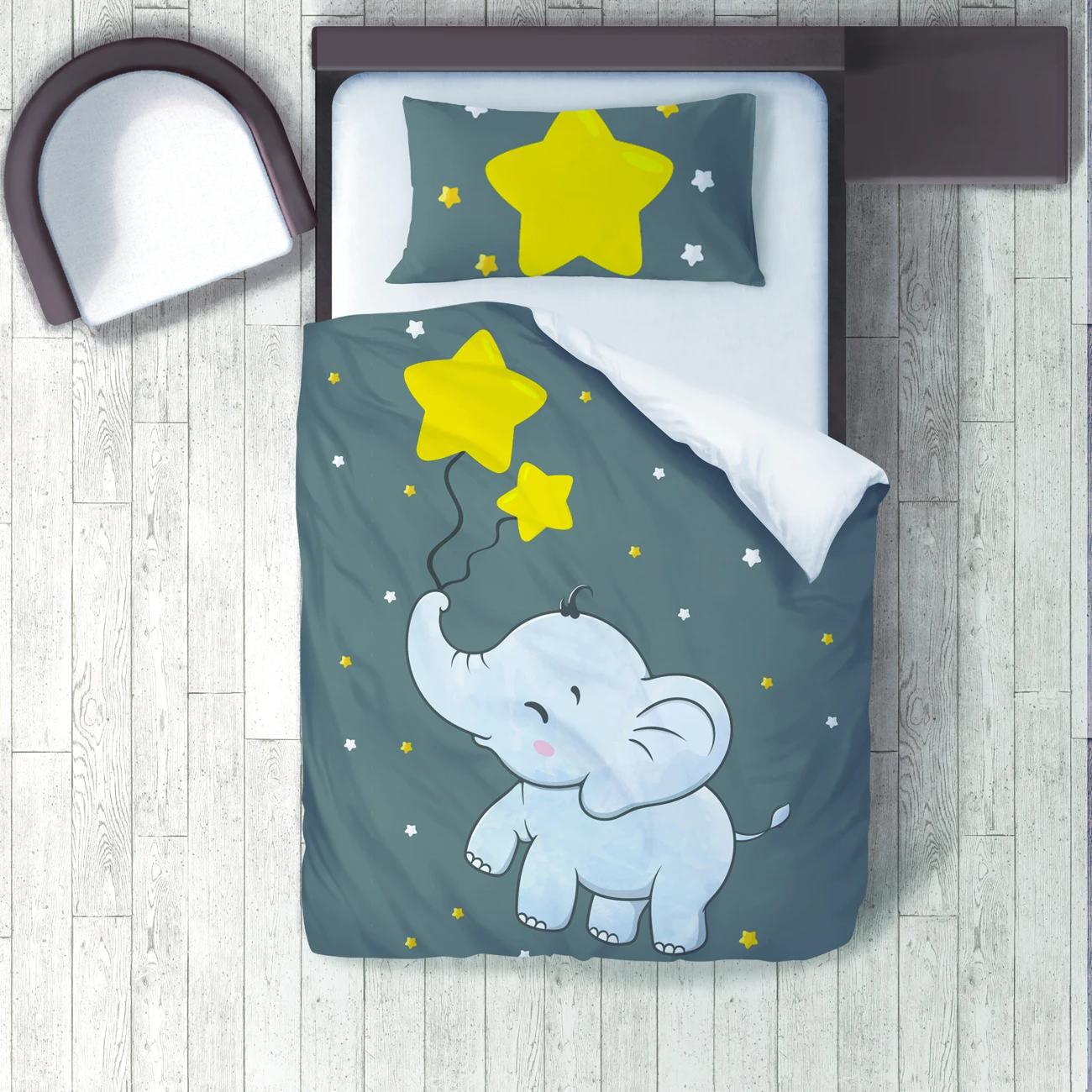 

Duvet Cover Set Bedding Set Pillow Case for Baby and Kids Room 3D Printed Elephant and Yellow Stars Gray Model 046