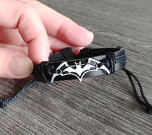 Pulsera de murciélago de cuero negro Vintage para hombre y mujer, cadena de cuerda hecha a mano, pulseras con abalorio de murciélago, accesorios de joyería A700