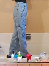 Weekeep-Pantalones vaqueros de cintura alta para mujer, ropa de calle recta para mujer, pantalones cargo de algodón 100% con bolsillos de retazos color azul