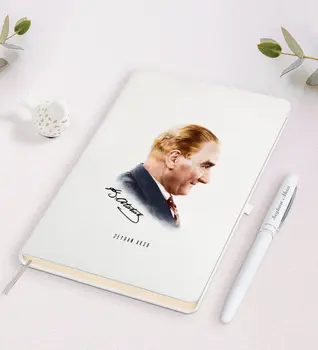 

Personalized Ataturk Themed White Notebook and Pen Gift Seti-11