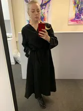 Summer Dresses Buttons V-Neck Lace-Up Oversize Colorfaith Women Spring Vintage Casual