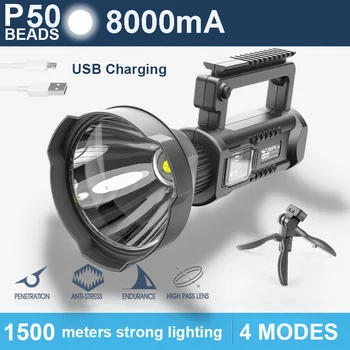 

Super Bright Tactical LED Flashlights Handheld Searchlight Rechargeable LED Spotlight Torch Light Waterproof Work Light Outdoor