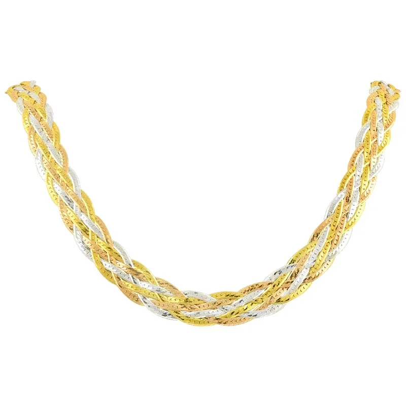 

Silver 925 Sterling 3 Color 8 Row Mesh Chain Necklace
