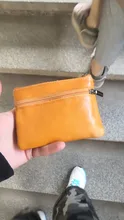 Mini Cartera de piel auténtica con cremallera para hombre y mujer, monedero pequeño y delgado de estilo Vintage