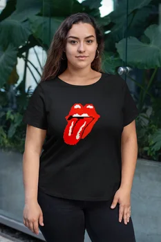

Angemiel Wear Rolling Stones Pixel Art Black Women Cotton Large Size T-Shirt