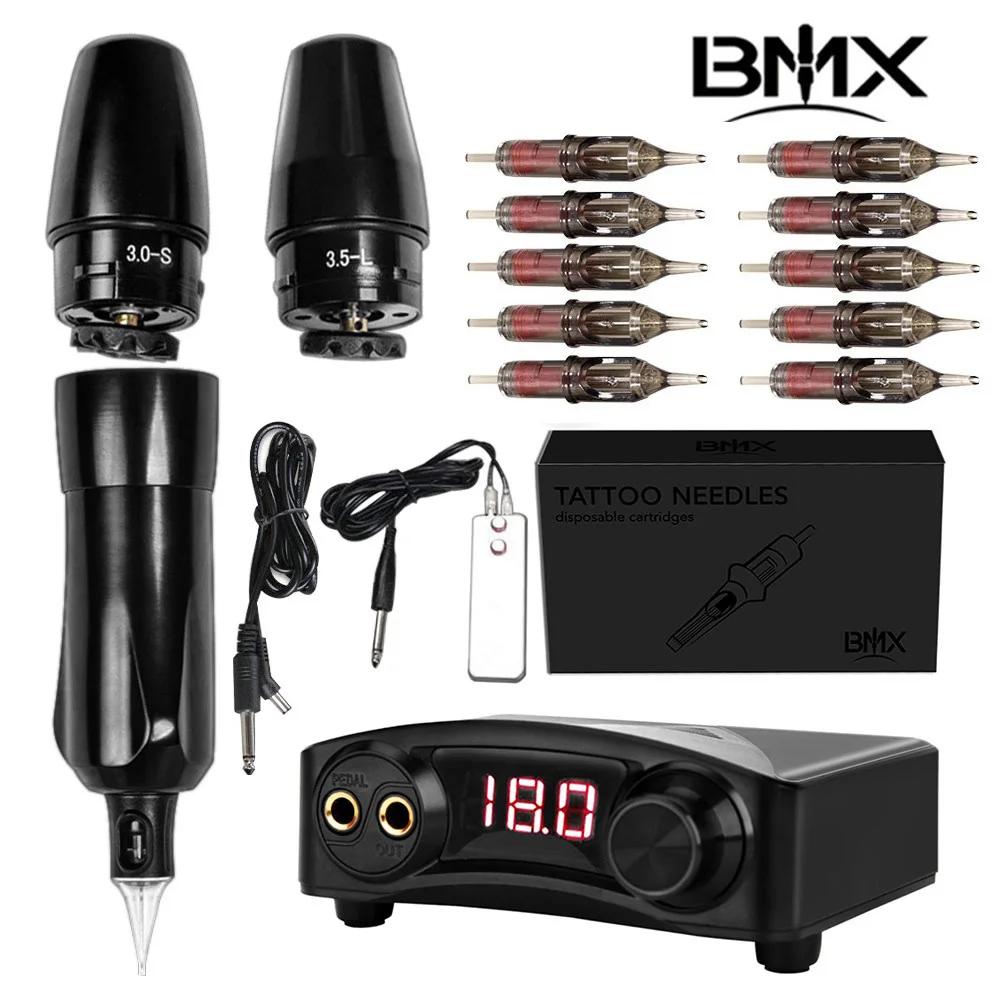 

Biomaser Professional Rotating Tattoo Machine Pen Suit complete Kit Tattoo Magician Power With Foot Pedal Needles For Beginner