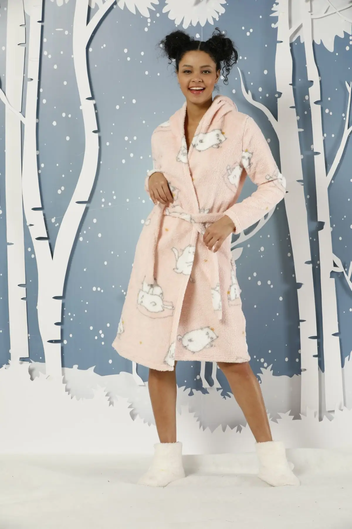 Черный жемчуг Женский мягкий Халат с капюшоном