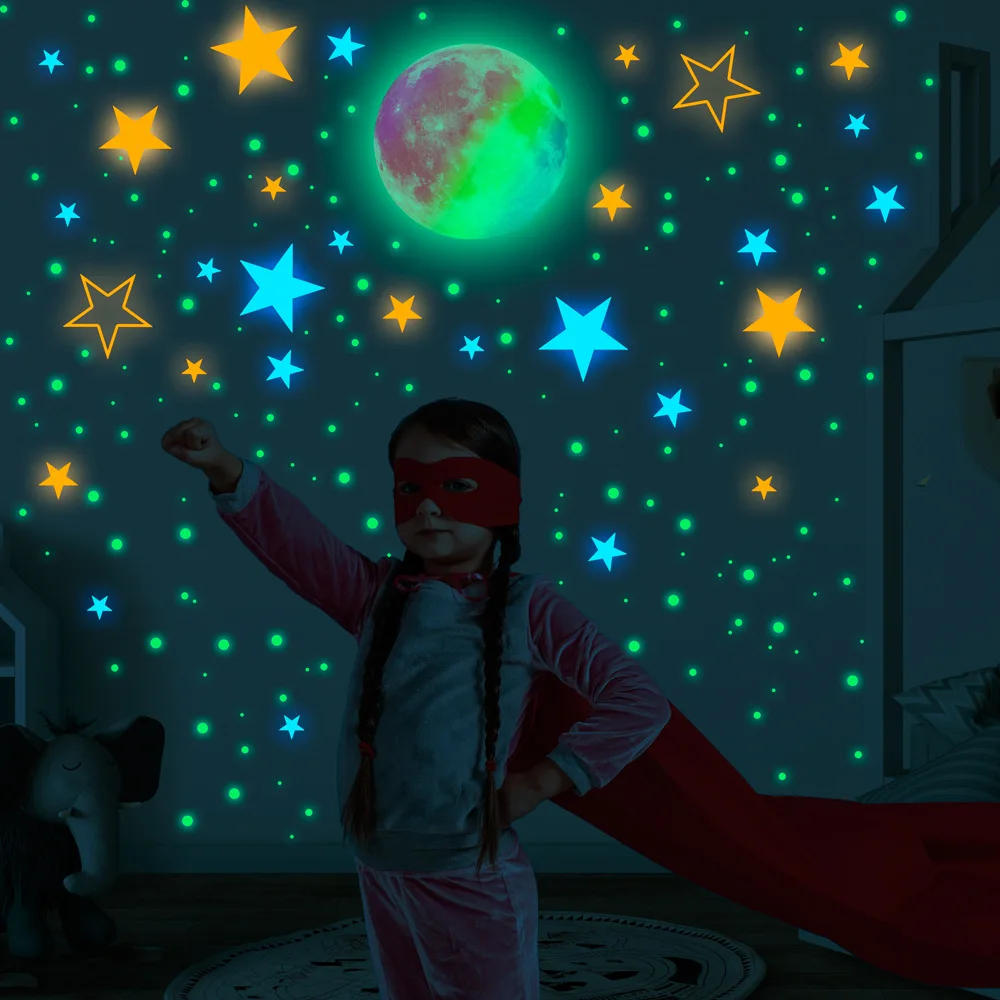 1Set Nine Planets Stars Wall Stickers Luminous Stickers for Kids Bedroom Living Room Glow In The Dark DIY Party Home Decor