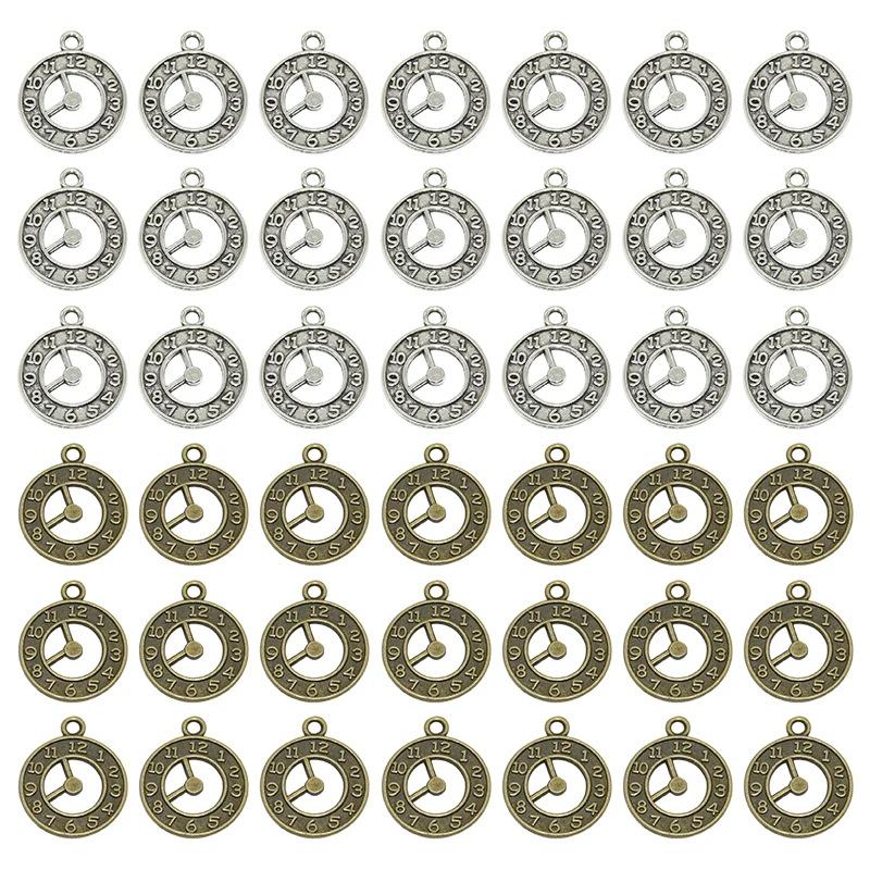 

Wholesale 14pcs Two Color Double Sided Clock Charms Alloy Metal Pendants For DIY Jewelry Accessories Making 21*18mm