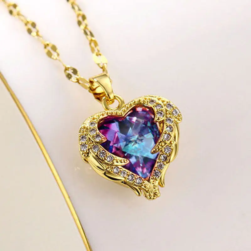 Fashion Simple Creative Ocean Heart Necklace Exquisite Heart Angel Wings Colorful Crystal Pendant Gifts for Girls fashion necklace pendant necklaces pendant necklace