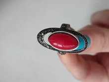 Kinel-anillo rojo de boda étnico para mujer, sortija tibetano Retro de plata, mosaico de cristal negro, joyería Vintage 2020