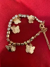 Tobillera de mariposa para mujer, cadena de tenis con diamantes de imitación, joyería para pie, tobillera de playa para verano