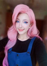 L-Email Wig Lol Seraphine Cosplay Pink Hair-Game Wave Heat-Resistant Straight Loose Synthetic