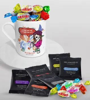 

Personalized Art Teacher Turkish coffee Cup Selamlique Mixed Turkish Coffee House and Haribo Candy Gift Seti-2