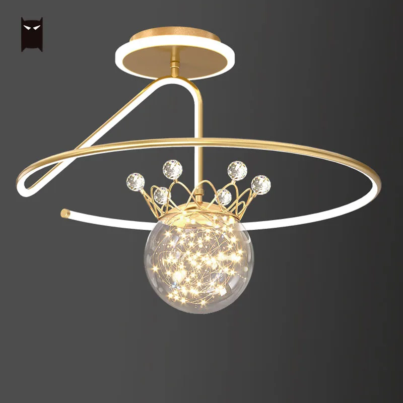 

Gold Iron Ball LED Ceiling Light Fixture Modern Simple Nordic Art Deco Lustre Princess Lamp Design Bedroom Living Room Foyer