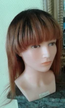 IJOY-pelucas de cabello humano brasileño liso para mujeres negras, pelo Remy marrón con flequillo, hecha completamente a máquina