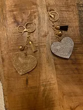 ZOSHI-Llavero borla cuero con forma de corazón, llavero con anilla para llaves, llavero de cristal de Metal, bolso con abalorio, colgante automático, regalo, precio al por mayor
