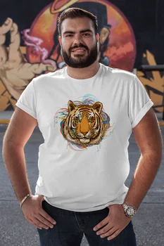

Angemiel Wear Colorful Arkaplanlı Tiger White Men 'S Cotton Big Size T-Shirt