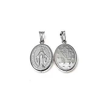 

Medal pendant 925 Sterling silver m Miraculous Virgin 18mm. Unisex oval carved both sides fence