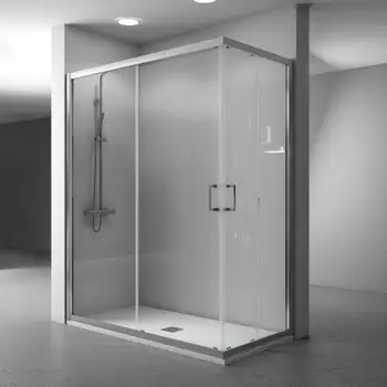 

Screen shower angle X100SQ, 2 fixed slide + 2 fixed glass. Height 195 cm. Available in transparent or silkscreen