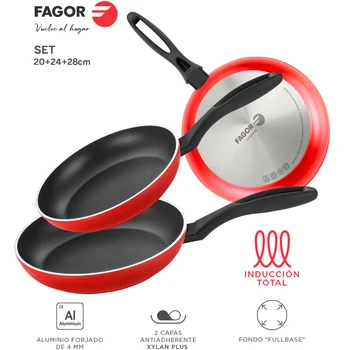 

Fagor fry pan Maxima. Skillet nonstick double layer, wrought foil back 4mm thickness. Fit for induction and dishwasher