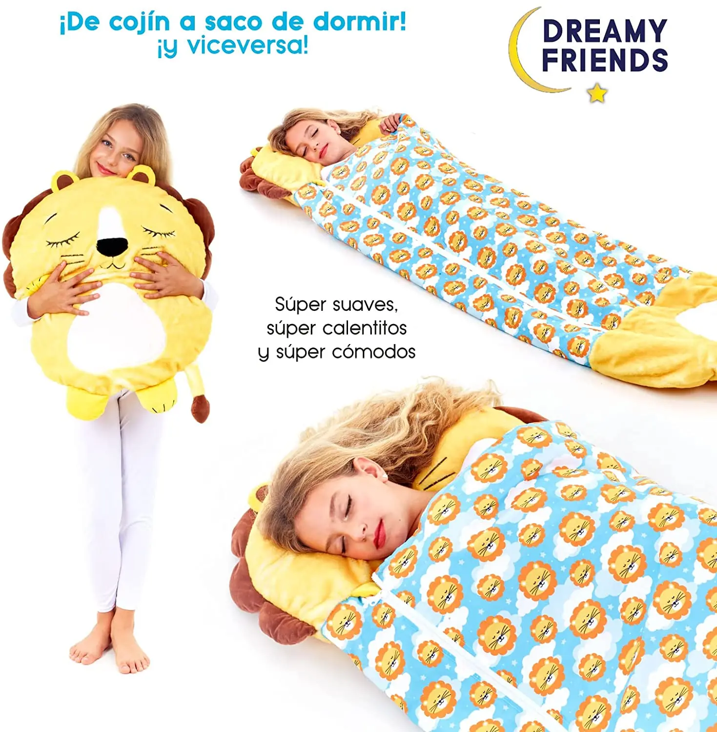 Saco de dormir convertible en almohada, para niños, Unicornio Rosa. Tacto  peluche. Grande /L: 170x70cm.