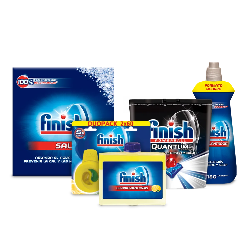 Finish Premium Kit: brightener 800ml+ Limpiamáquinas 250 ml+ Salt 2 kg+ Duplo Deo Lemon+ Quantum Finish 48- dishwasher