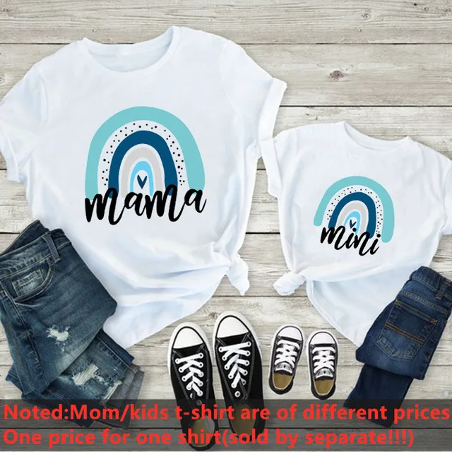 Fashion Family Look Mother and Daughter Family Matching Clothes Punk Mama Mini Princess T-shirt Tops For Mommy Kids 3