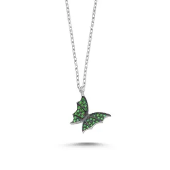 

Angemiel 925 Silver Emerald Zircon Butterfly Necklace-Rhodium Plated