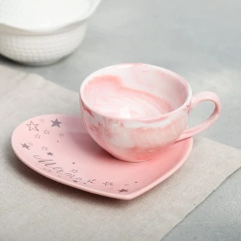 

Gift set with inscription; mug 120 ml ceramic + saucer
