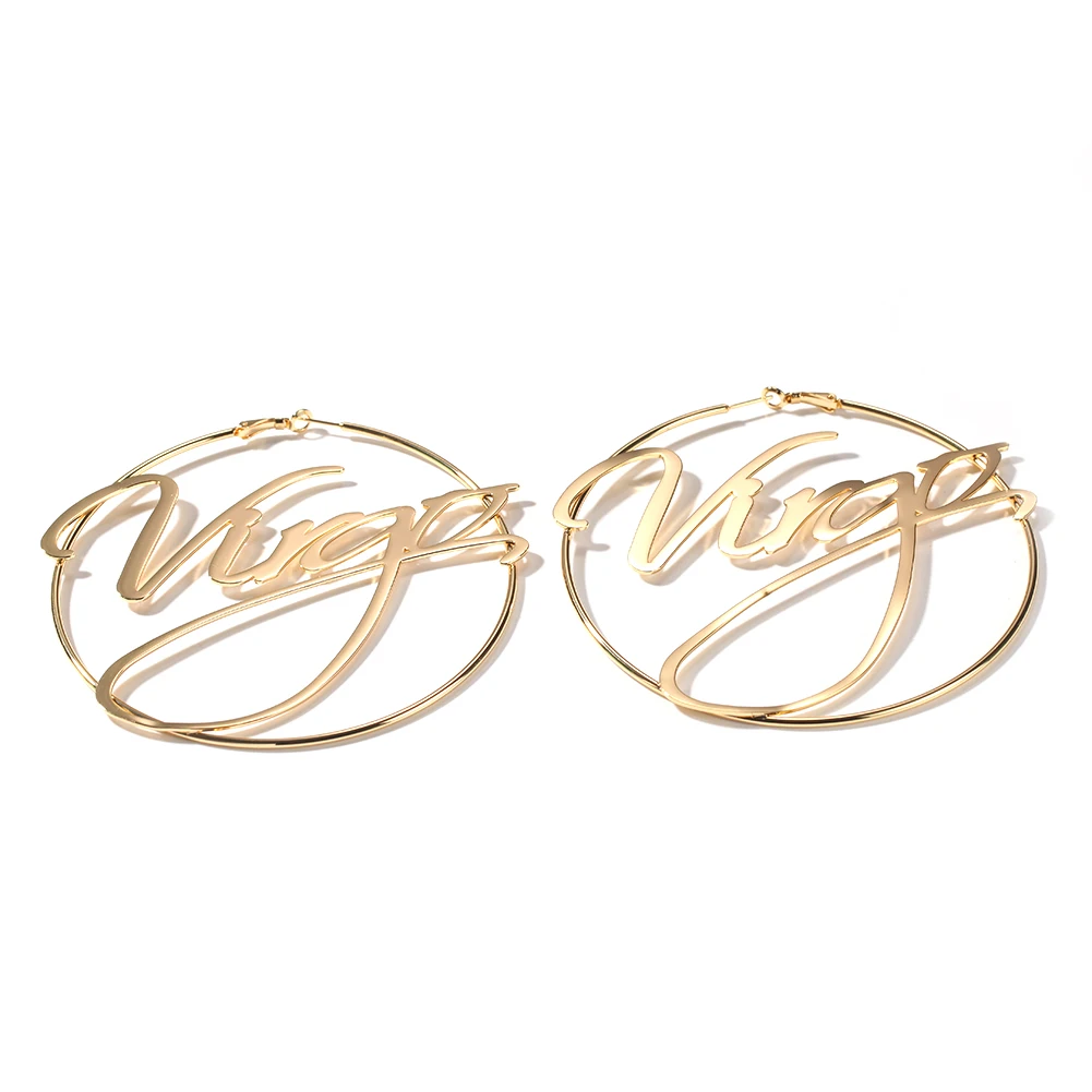 The Bling King 30MM-100MM Custom Name Stainless Steel Earrings Personalized Letter Big Hoop Charm Earrings Trendy Women Jewelry