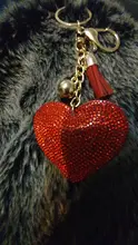 ZOSHI-Llavero borla cuero con forma de corazón, llavero con anilla para llaves, llavero de cristal de Metal, bolso con abalorio, colgante automático, regalo, precio al por mayor