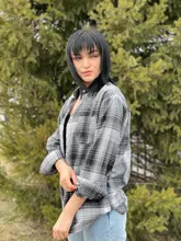 Plaid Shirt Tops Long-Sleeve Office Women Coat Loose Ladies Karsany And