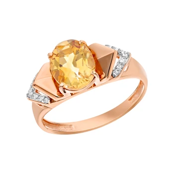 

Gold ring with cubic zirconia and citrine sunlight sample 585