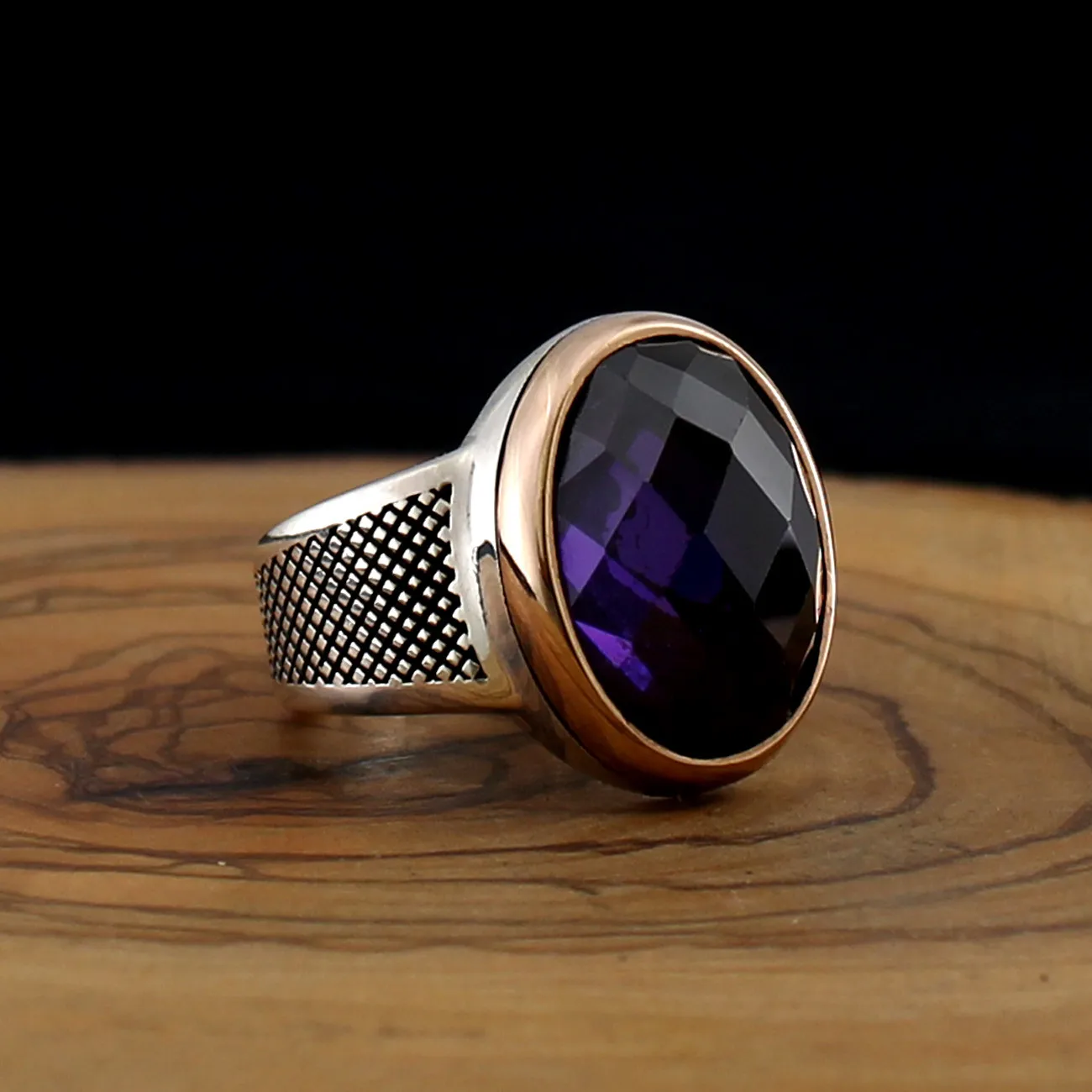 

925 Silver Ring for Men with Purple Zircon Stone