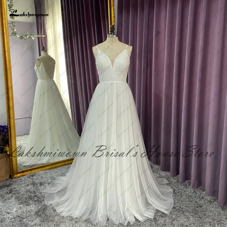 Vintage Lace Boho Wedding Dress 2021 Abito da Sposa Deep V-neck Champagne Bridal Reception Gown Sexy Tulle Beach Wedding Dresses gown for wedding
