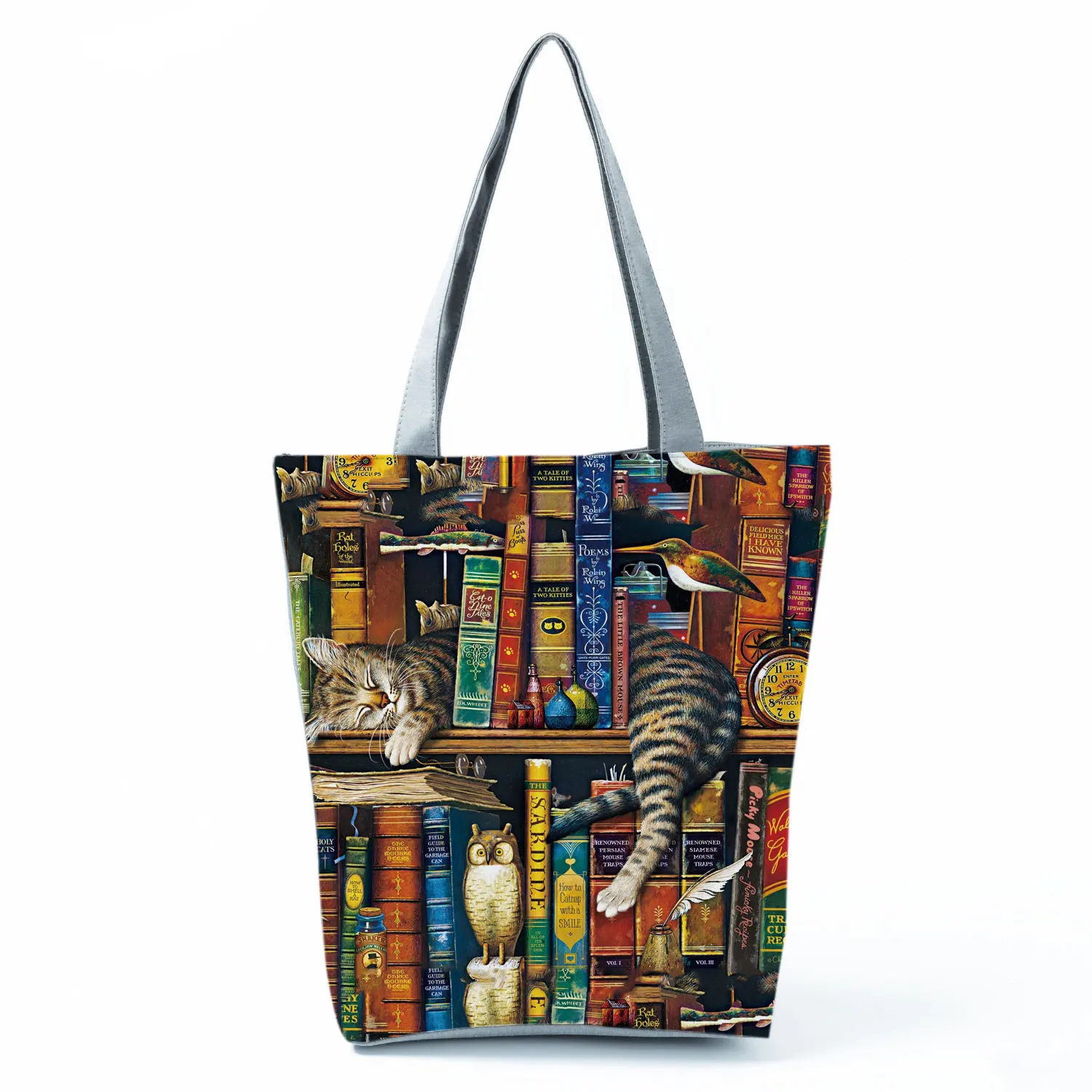 Customize Cute Oil Paint Cat Painting Print Women's Designer Tote Bags Fabric Eco Reusable Shopping Shopper Bag School Book Bag designer bags