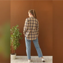 Plaid Shirt Tops Long-Sleeve Office Women Coat Loose Ladies Karsany And