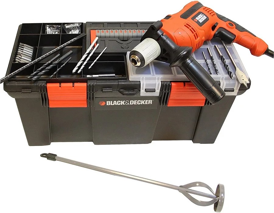 Black & Decker Hammer Drill 710w 13mm S/key + Tool Box + 40