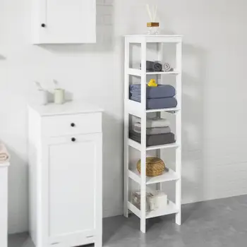 

SoBuy White 5 Tiers Bathroom Shelf Storage Shelf Cabinet Unit,BZR14-W